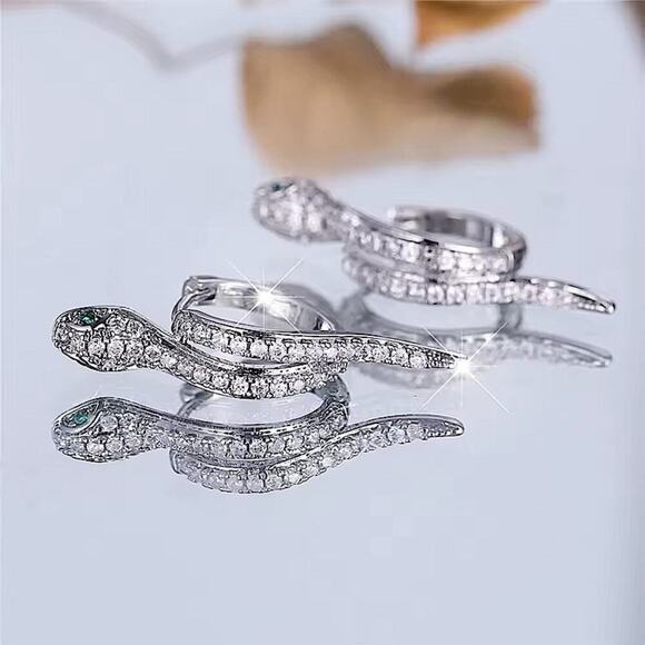 White Green Zircon Stone Snake Hoop Earrings Silver Wedding Jewelry For Women - Picture 7 of 13